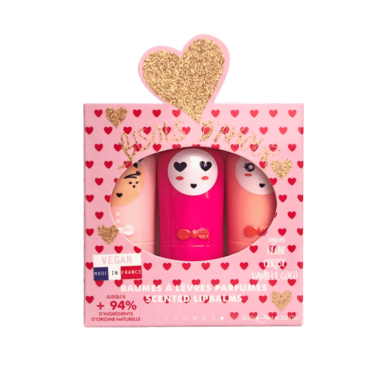 Inuwet 3lü Dudak Nemlendiricisi Seti -Şeftali, Vişne ve Vanilya&Hindistan Cevizi Aroma