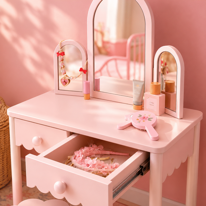 Rain Kids Aura Vanity Mini – Çocuk Makyaj Masası ve Tabure Seti