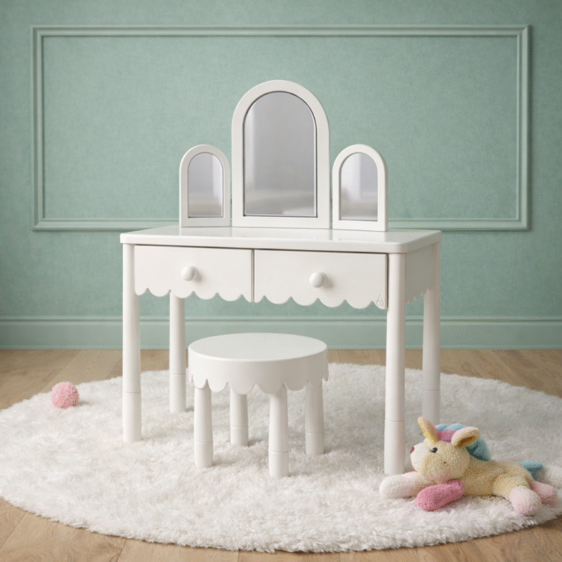 Rain Kids Aura Vanity Mini – Çocuk Makyaj Masası ve Tabure Seti